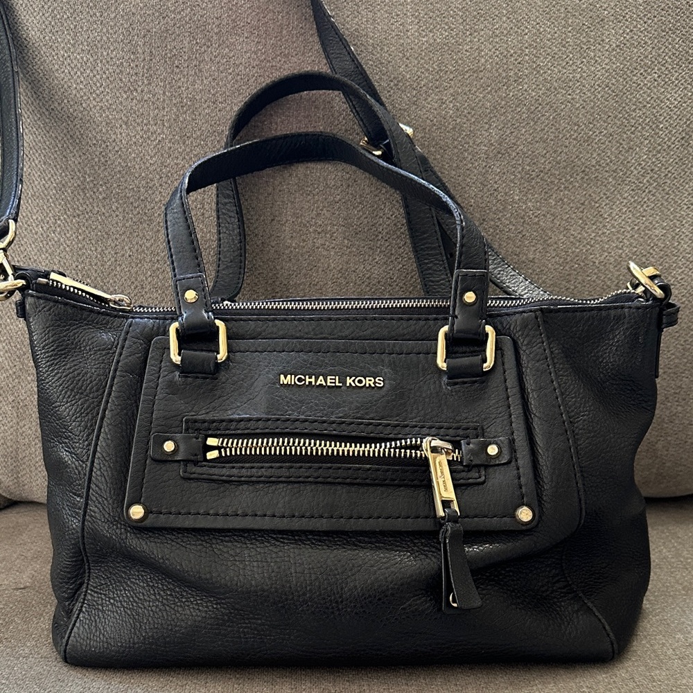 Michael Kors Black Crossbody Satchel with Gold Details